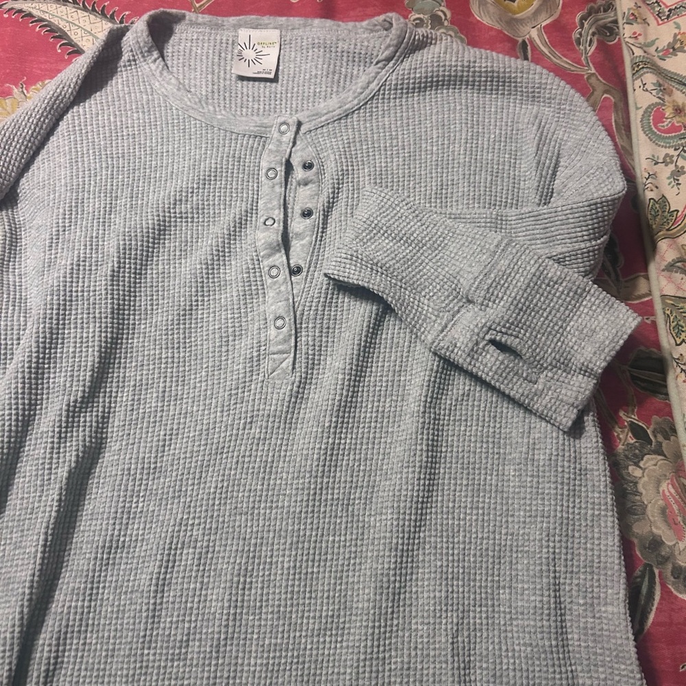 Aerie Light Gray Waffle Knit Henley